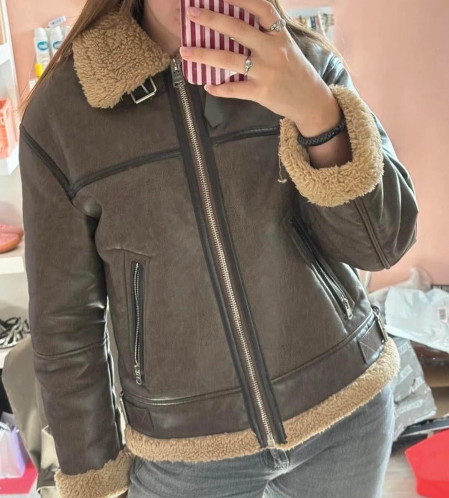 Nieuwe Bershka leren teddy jas, maat S, Ophalen of Verzenden, Nieuw, Maat 36 (S), Bruin