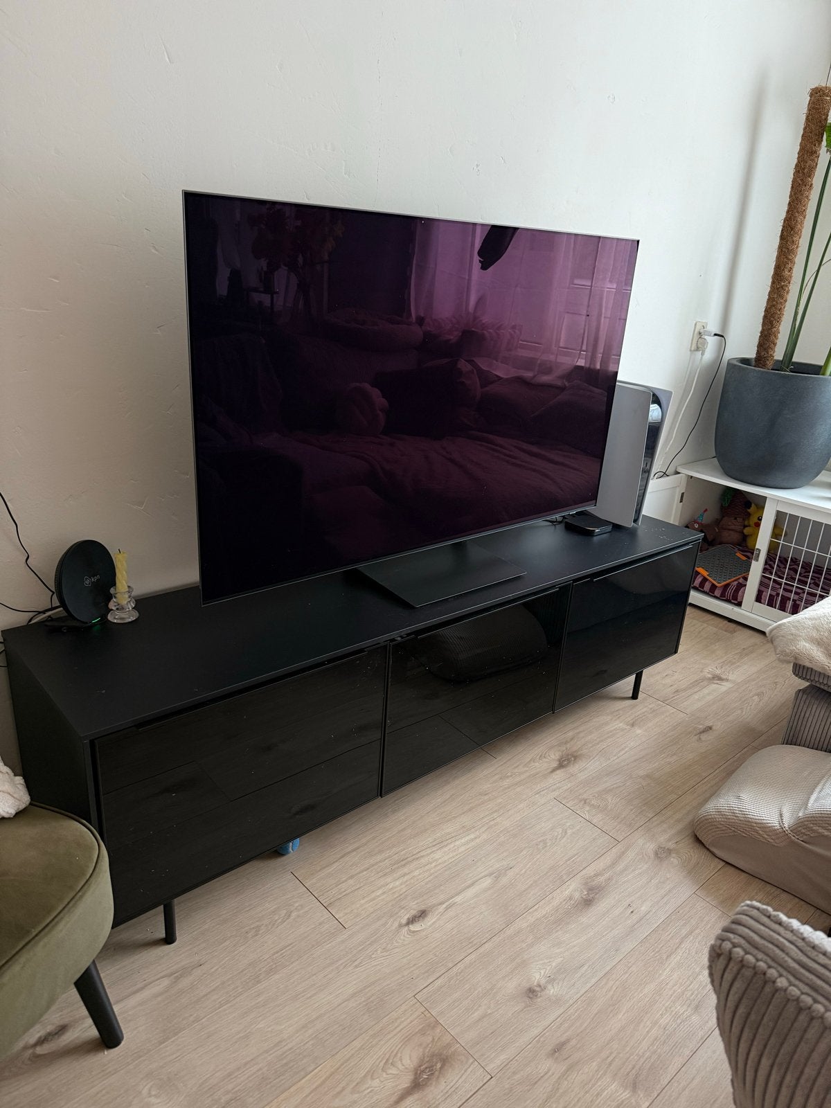 Tv meubel zwart, Ophalen, Overige materialen, Gebruikt, 150 tot 200 cm