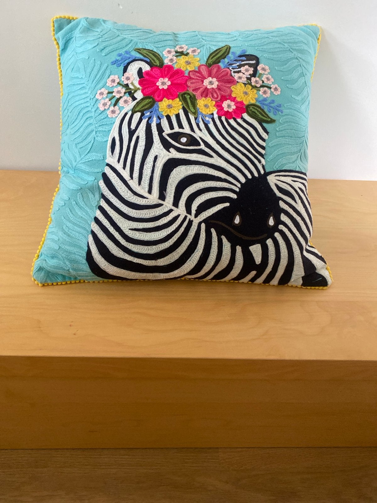 Sierkussen met zebraprint en bloemen, handgemaakt, Ophalen, Overige merken, Blauw, Vierkant