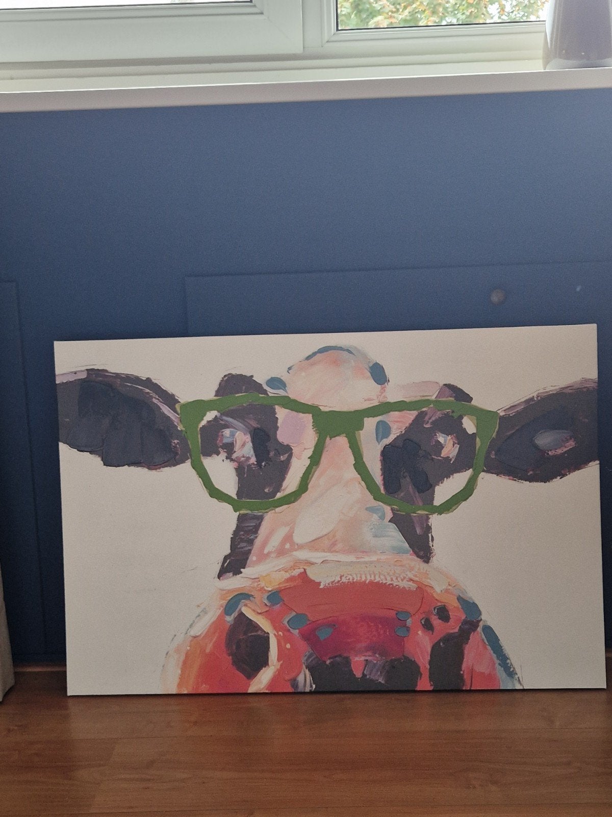 Schilderij koe met bril - 90x60 cm, Ophalen, Ophangklaar, Dieren