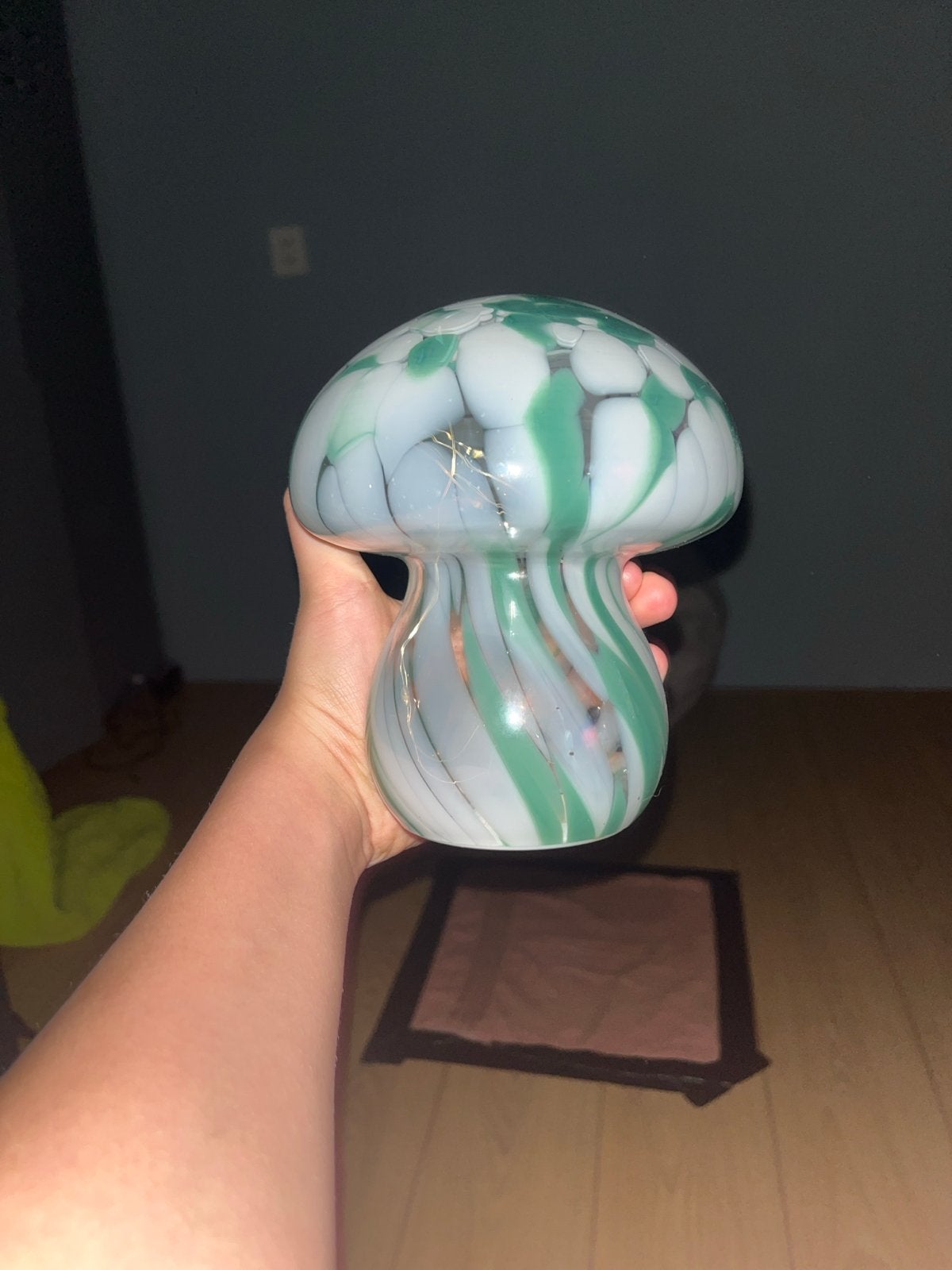 Glazen paddenstoel lamp - Groen/Wit, Meerkleurig, Ophalen of Verzenden, Zo goed als nieuw, Modern