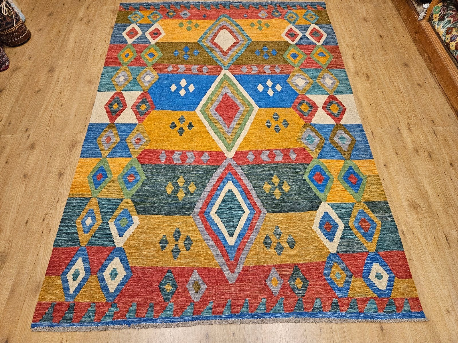 Prachtige handgeweven oosterse kelim 250x174, Info@SlatsAntiek.nl, 150 tot 200 cm, Vof Slats Antiek, Ophalen of Verzenden