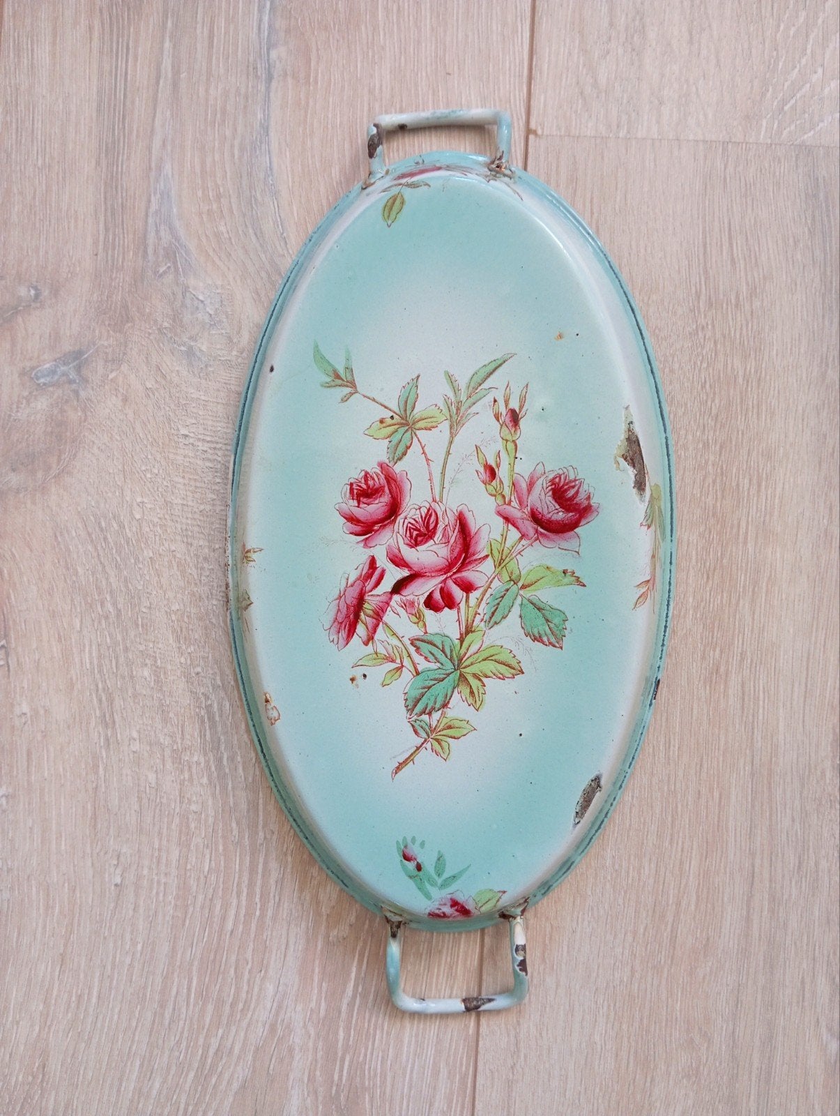 Prachtig Frans gebloemde emaille plat pannetje/schaaltje., Antiek en Kunst, Antiek | Emaille, Ophalen of Verzenden