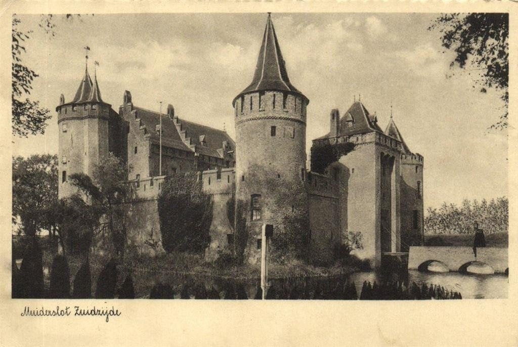 Muiderslot Zuidzijde - gelopen, Ophalen of Verzenden, 1940 tot 1960, Gelopen, Noord-Holland