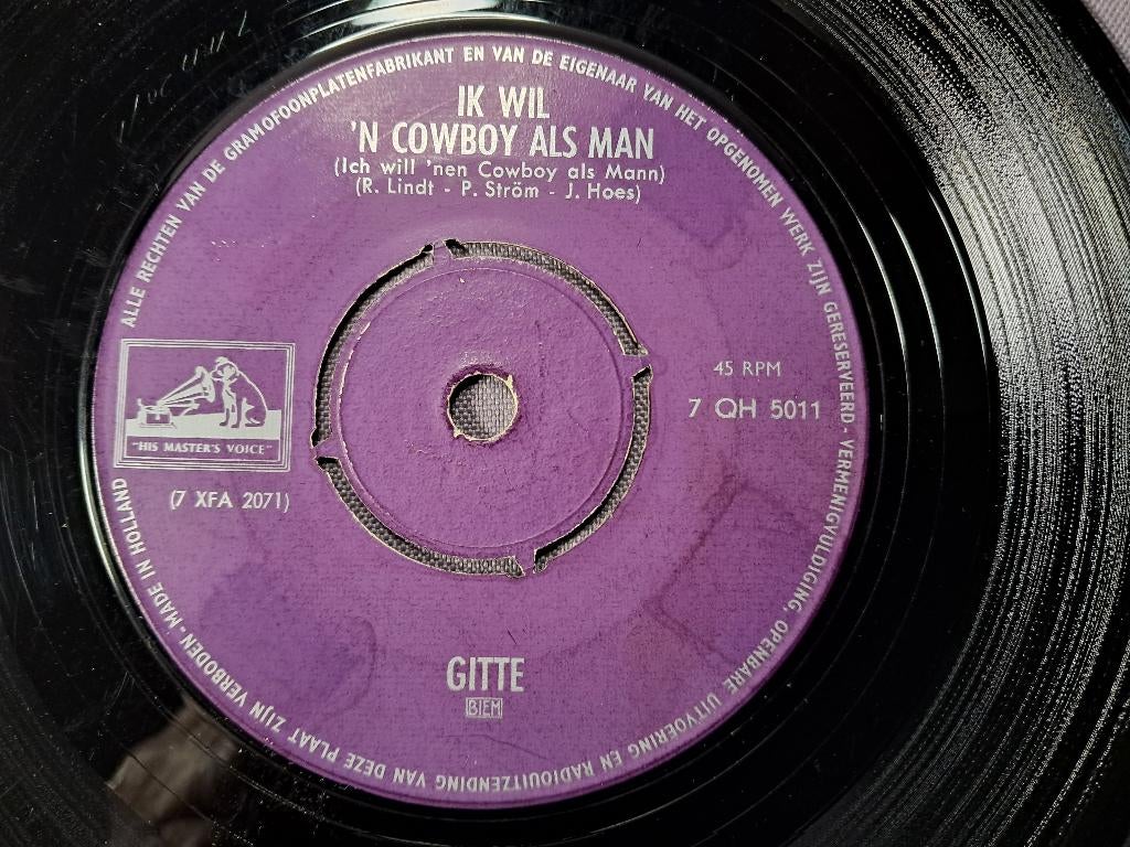 45t. nl R&R. gitte. ik wil 'n cowboy als man. vg+/ex, Gebruikt, 7 inch, Single, Ophalen of Verzenden
