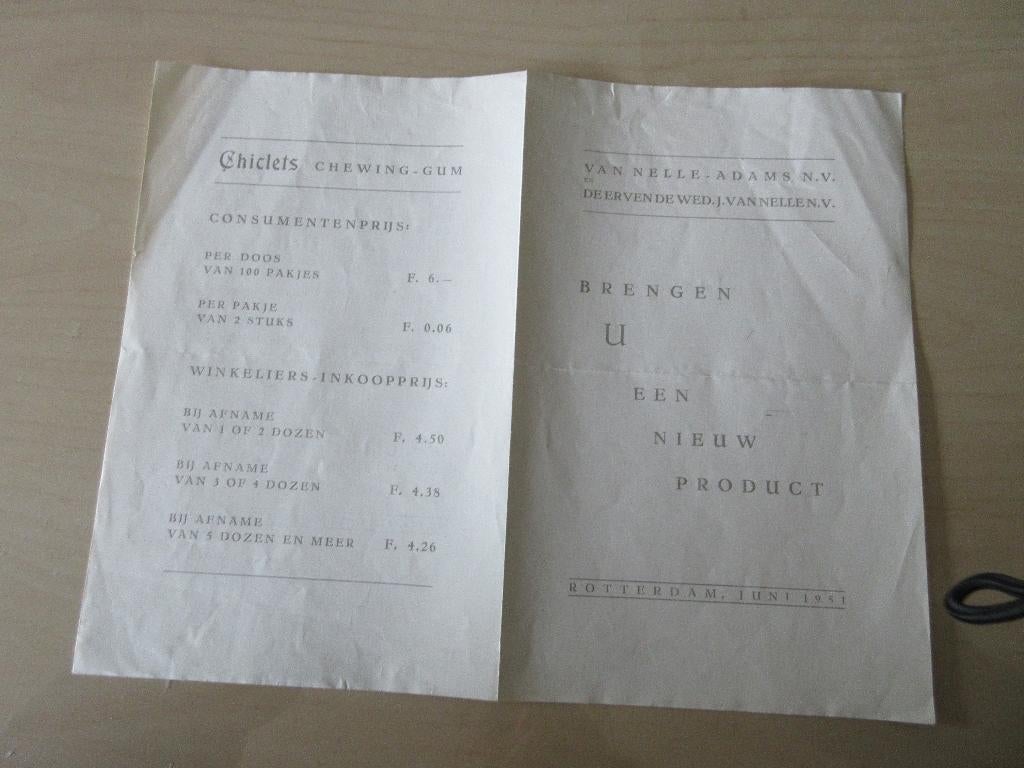 Van Nelle - ADAMS N.V. folder Chiclets kauwgum Juni 1951.!!!, Ophalen of Verzenden, Nieuw, Overige typen