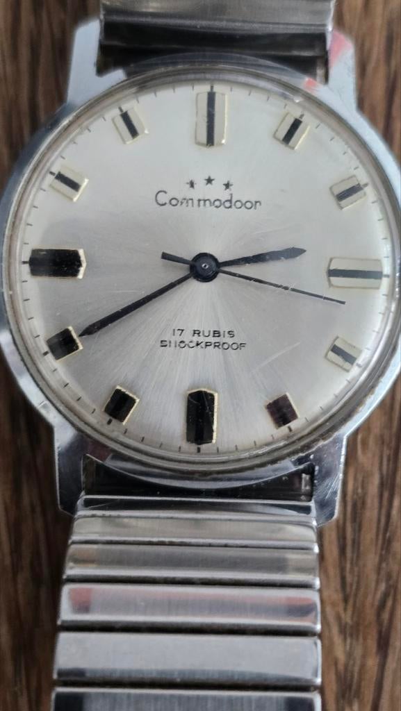 Vintage Commodoor automatisch herenhorloge 17 rubis rekband, Overige merken, Staal, Gebruikt, Staal