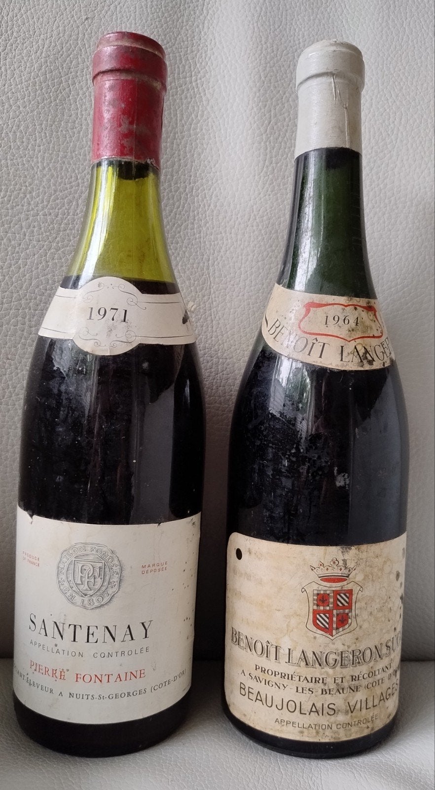 2 flessen Bourgogne wijnen 1964 en 1971., Ophalen of Verzenden, Gebruikt, Frankrijk, Rode wijn