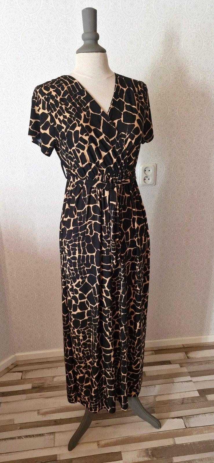 Maxi jurk met giraffe print - Maat S, Zwart, Ophalen of Verzenden, Onbekend, Maat 36 (S)