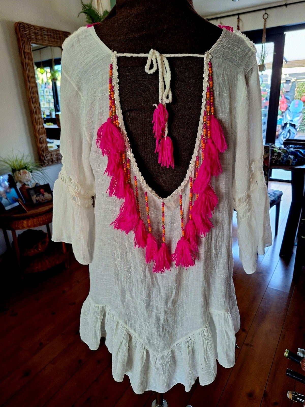 Tuniek maat m wit kwastjes ibiza boho style, Kleding | Dames, Blouses en Tunieken, Ophalen of Verzenden, Zo goed als nieuw, Maat 38/40 (M)