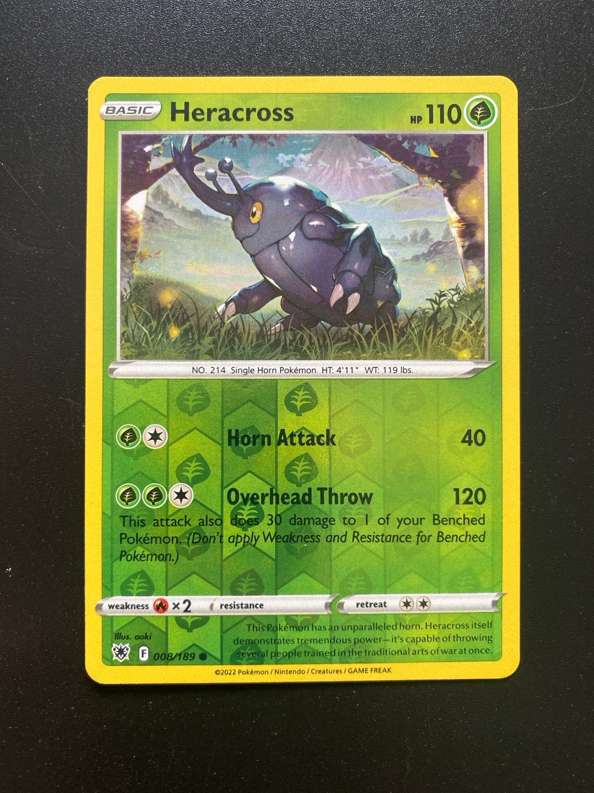 Heracross 008/189 Reverse Holo Pokémon Astral Radiance, Ophalen of Verzenden, Zo goed als nieuw, Losse kaart, Foil