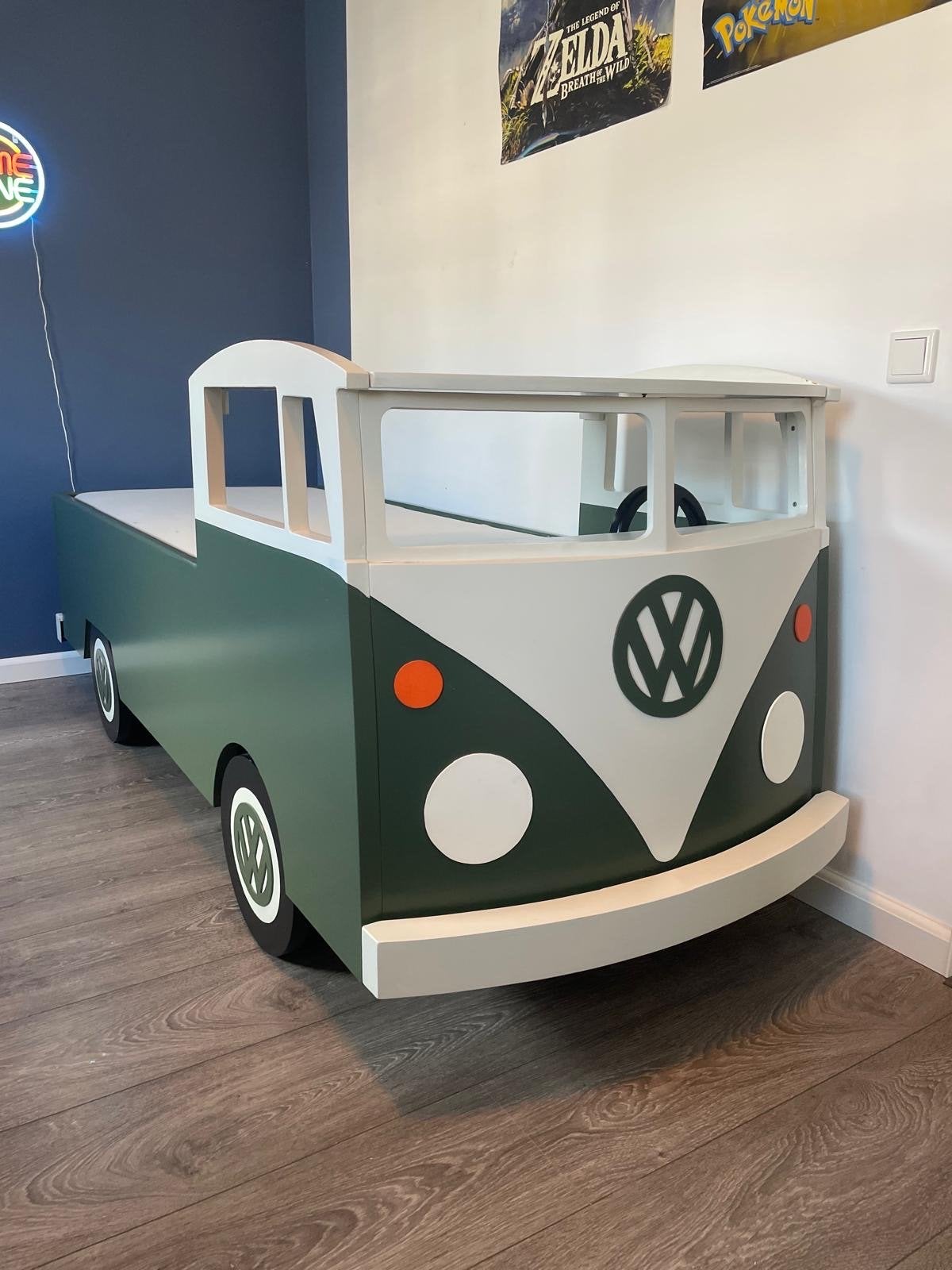 Uniek Zelfgemaakt VW-bus kinderbed - Groen/Wit, Ophalen, Gebruikt, Eenpersoons, Overige maten