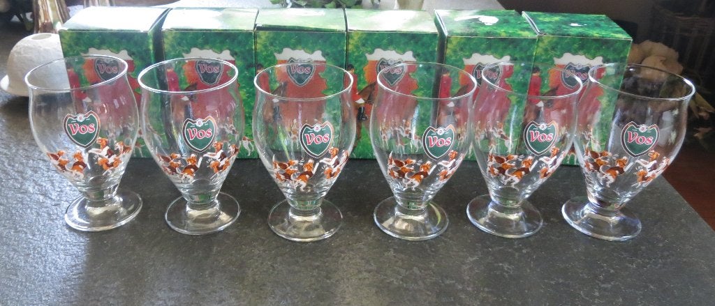 6 BIERGLAZEN MET JACHTMOTIEF IN ORGINELE VERPAKKING, Ophalen of Verzenden, Nieuw, Glas of Glazen, Overige merken