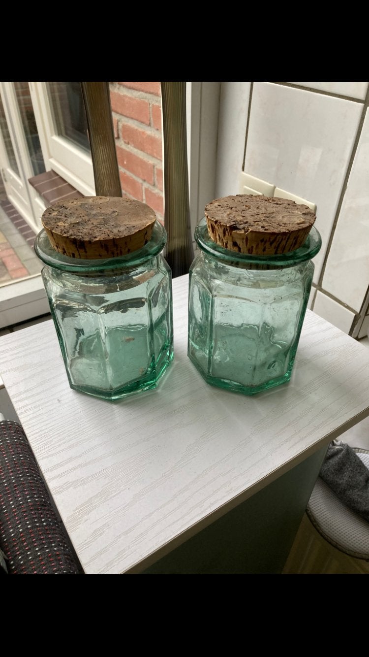 Set van 2 vintage glazen potten met kurk, Ophalen
