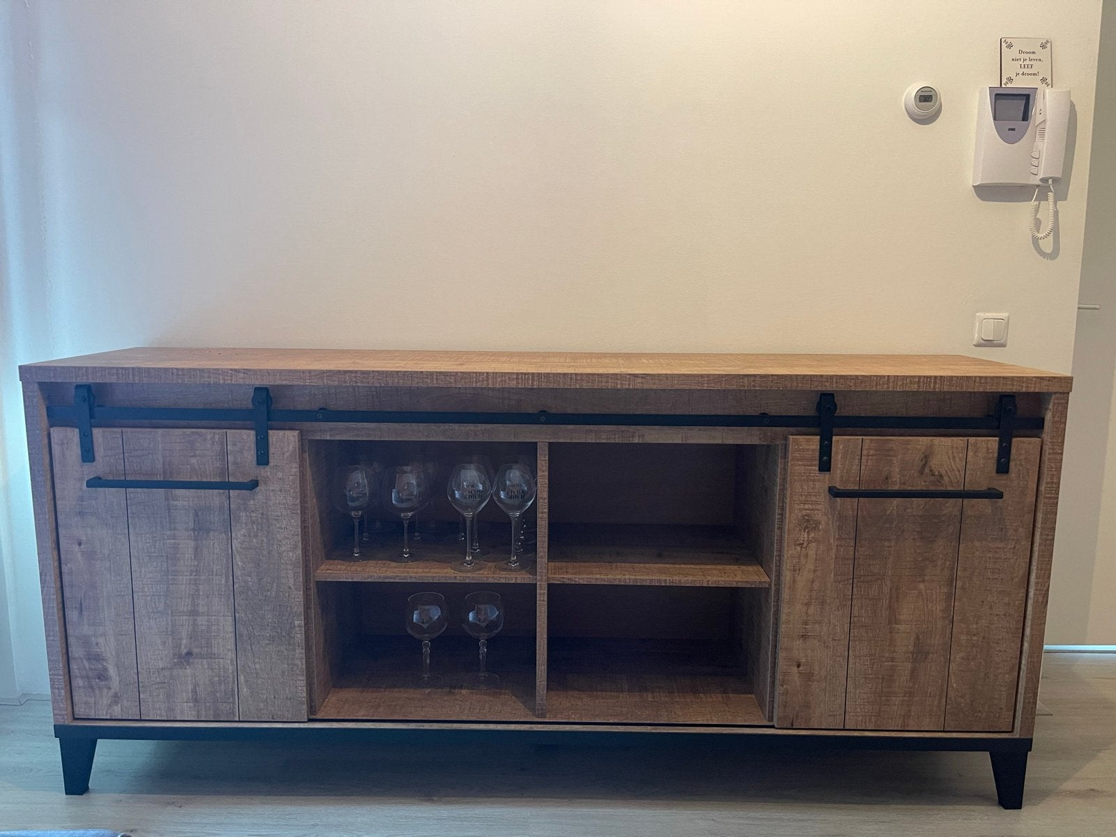 Robuust Dressoir met Schuifdeuren - 209x48x96cm, Ophalen, Zo goed als nieuw, 200 cm of meer, Met lade(s)
