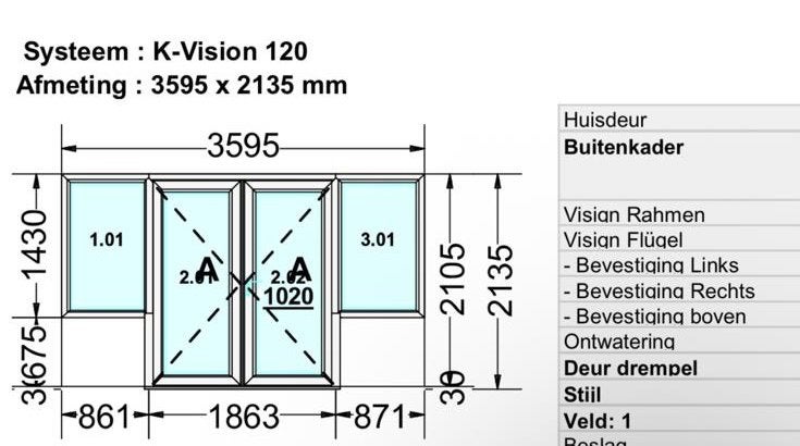 Openslaande tuindeuren PVC creme triple, Doe-het-zelf en Verbouw, Kozijnen en Schuifpuien, Ophalen, Kunststof, Deurkozijn, 225 cm of meer