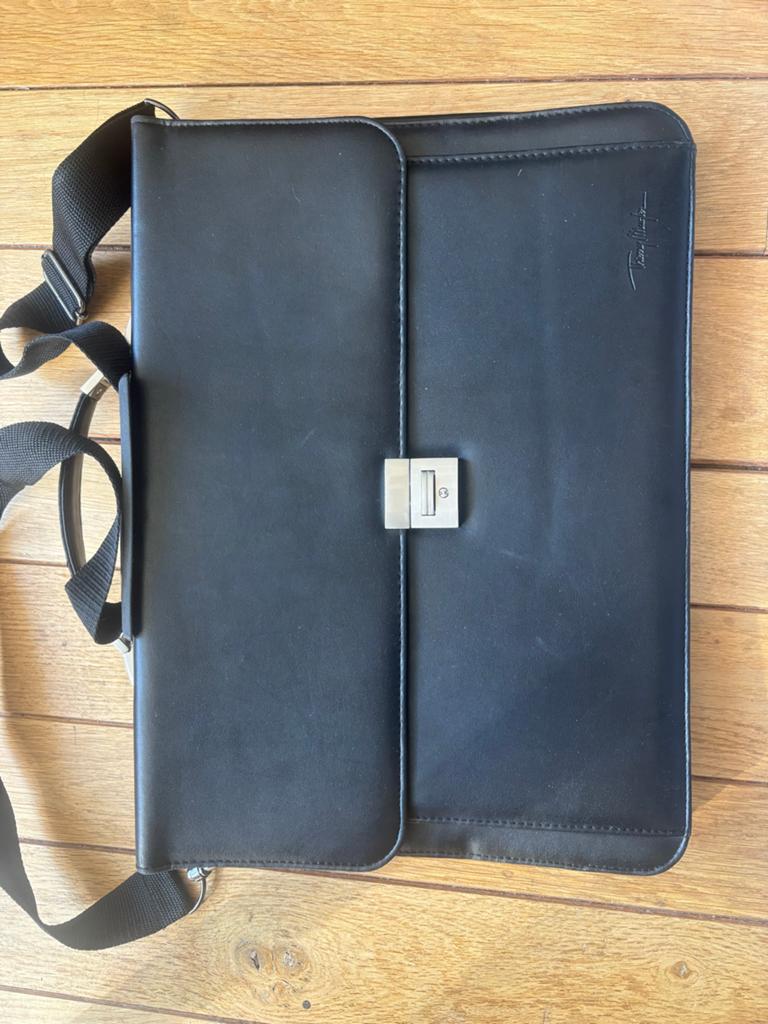 Thierry Mugler Leren Aktetas/Laptoptas Zwart, 40 tot 60 cm, 20 tot 30 cm, Zwart, Nieuw