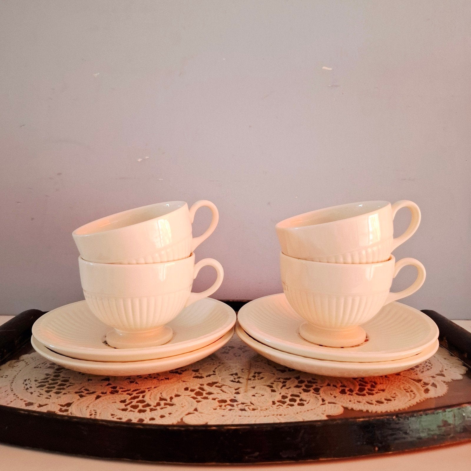 Wedgwood 'Conway', 4 (thee) kop en schotels, Huis en Inrichting, Wedgwood, Ophalen of Verzenden, Zo goed als nieuw, Wedgwood