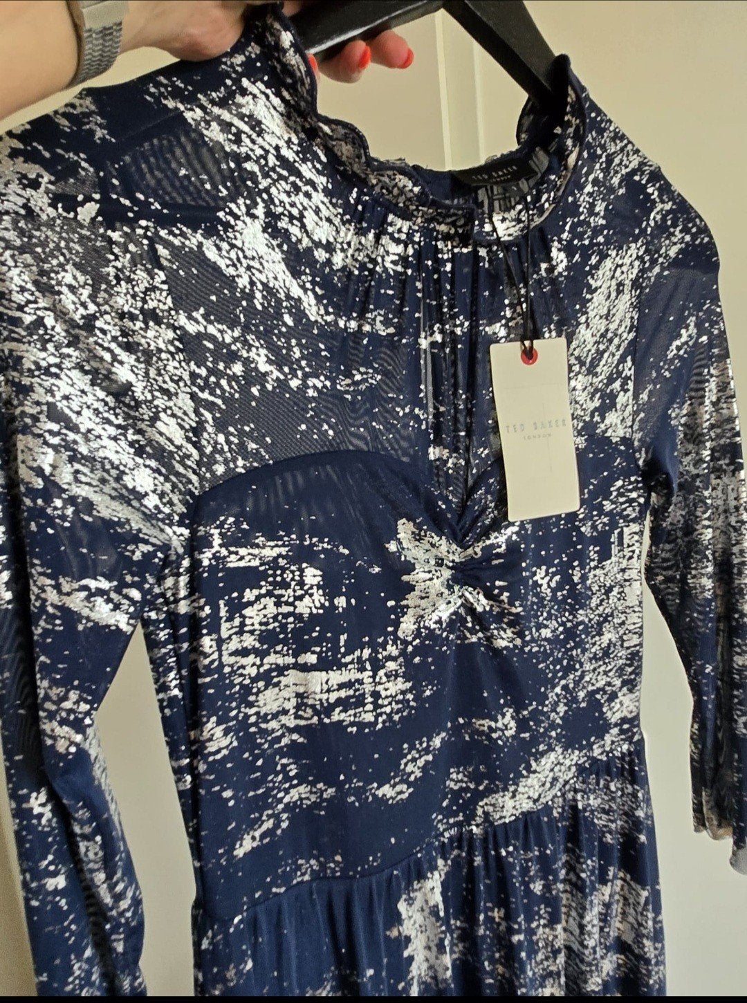 Ted Baker Iggiey Metallic Burnout Midi Jurk Maat 2, Ophalen of Verzenden, Zo goed als nieuw, Maat 38/40 (M), Onder de knie