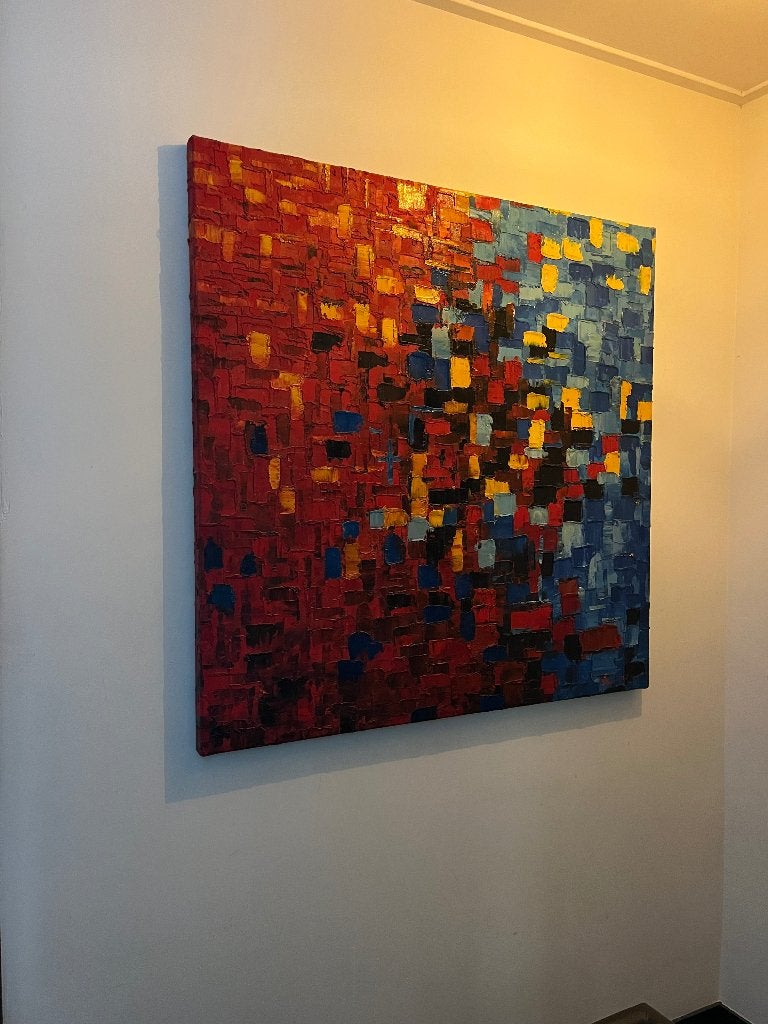Groot, kleurrijk schilderij, Antiek en Kunst, Ophalen, Gesigneerd, Olieverf, Abstract