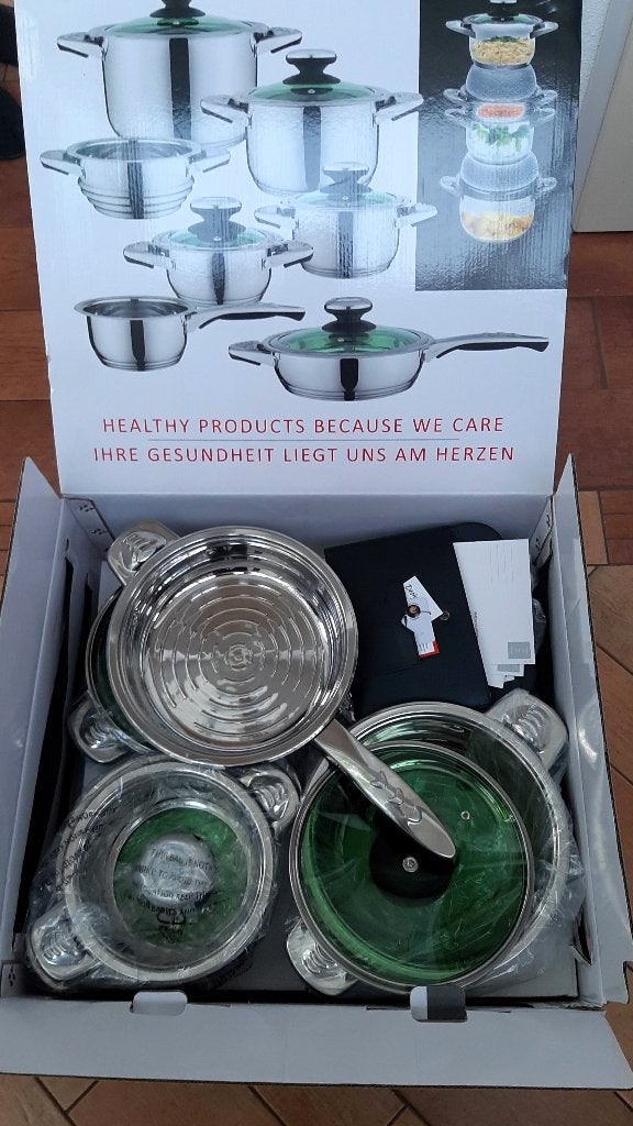 NIEUW, DESIGNER COOKWARE 12-delige RVS pannenset, Ophalen of Verzenden, Nieuw, Rvs, Pannenset