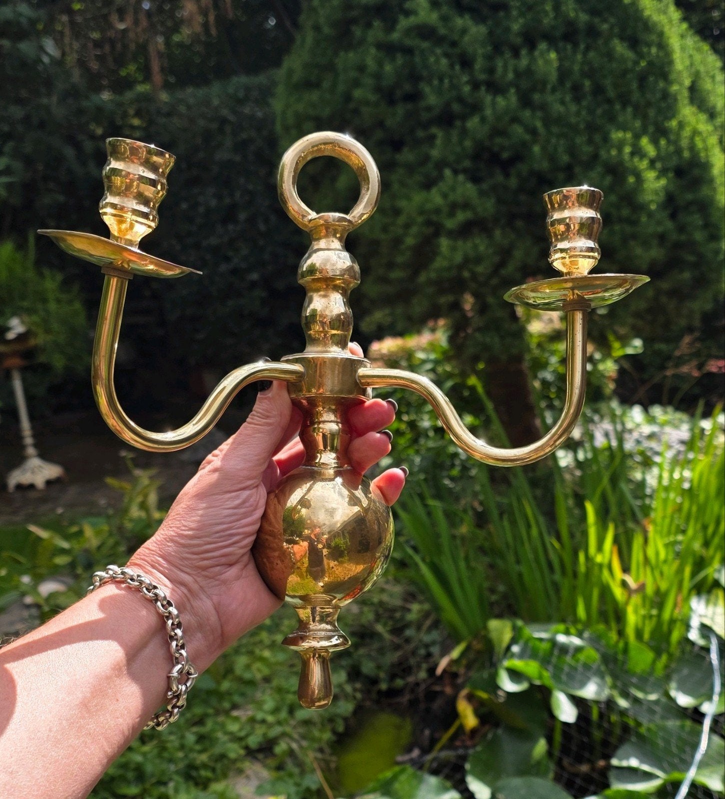 klassieke geelkoperen wandkandelaar, Antiek en Kunst, Ophalen of Verzenden, Koper of Brons