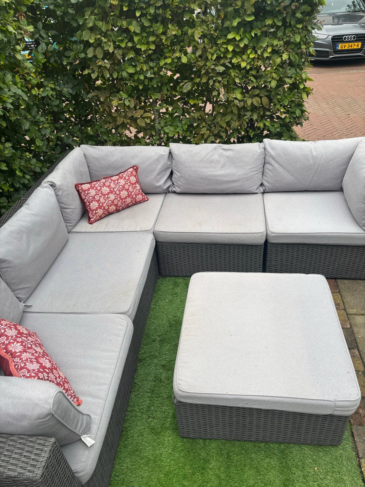 Loungeset met Wasbare Kussens en Hocker, Ophalen, 5 zitplaatsen, Gebruikt, Loungeset