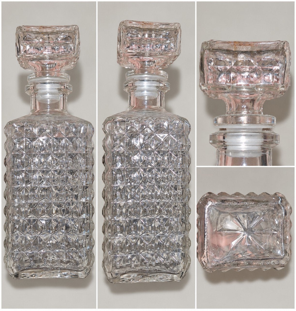 Vintage glazen karaf met diamantpatroon en stop, Ophalen of Verzenden