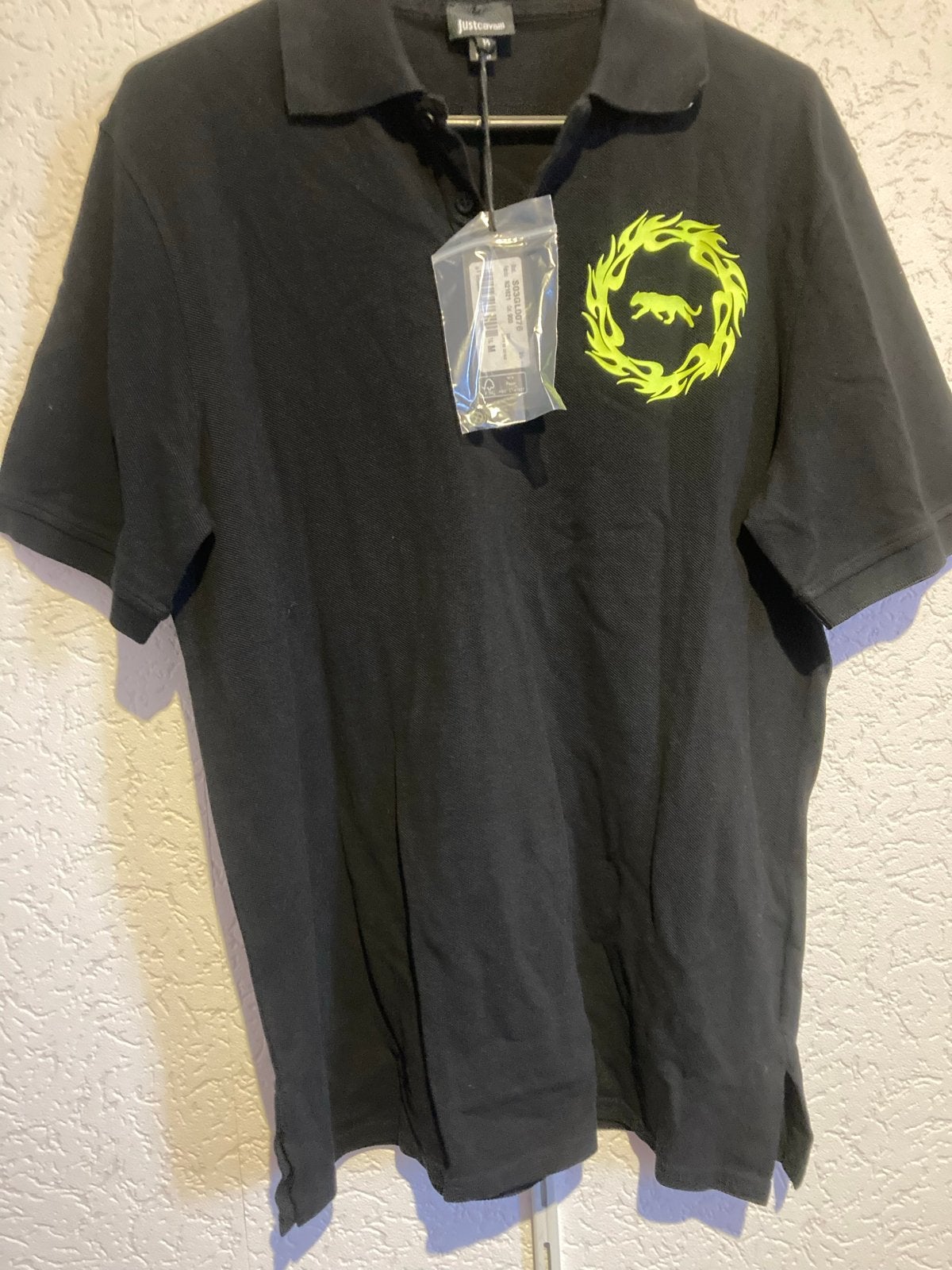 Just Cavalli Polo Shirt Zwart met Neonprint Maat M, Kleding | Heren, Verzenden, Nieuw, Maat 48/50 (M), Zwart