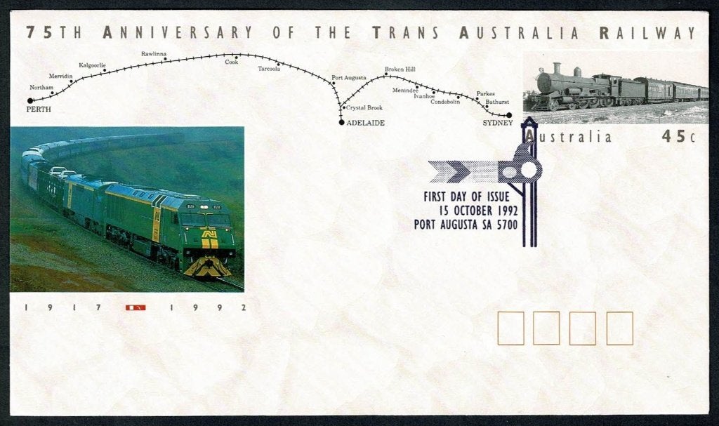 Australia : Trans Australia Railway - info achterzijde envel, Verzamelen, Ophalen of Verzenden, Gebruikt, Tram, Overige typen