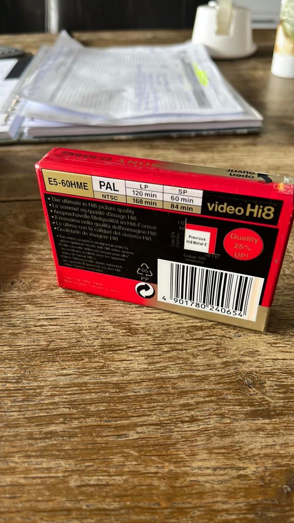 Sony 8 video Hi8 cassette 60 min nieuw en geseald, Audio, Tv en Foto, Videocamera's Digitaal, Ophalen, 20x of meer, Sony, Band, Disc of Geheugen