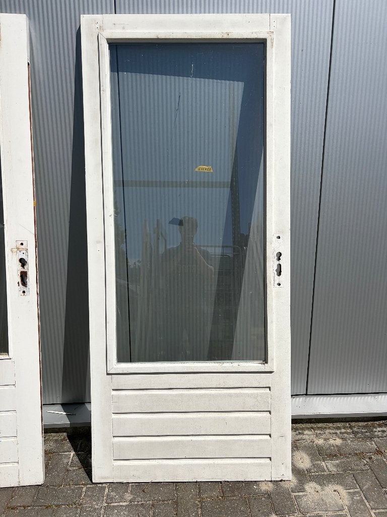 Wit hardhouten buitendeur groot glas + latten|87,5x212 | 31, Ophalen, Gebruikt, 80 tot 100 cm, Buitendeur