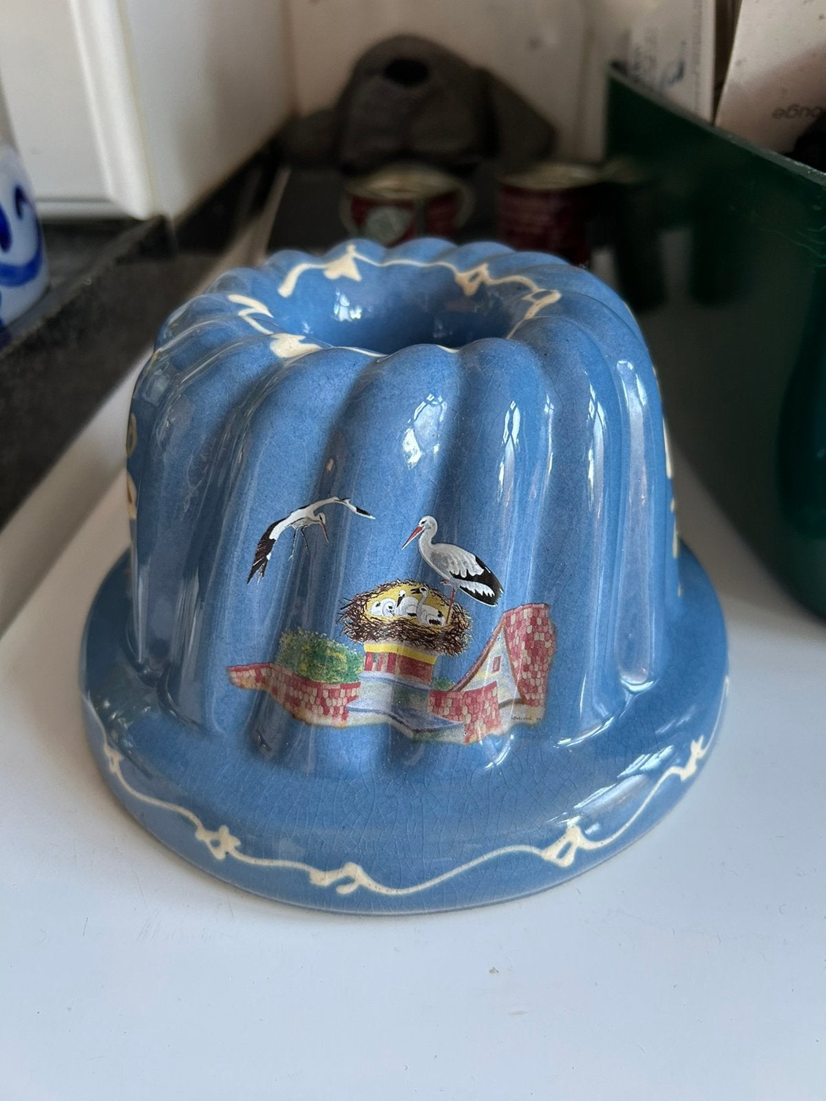 Bakvorm tulband elzas frankrijk ooievaar brocante romantisch, Antiek en Kunst, Ophalen of Verzenden
