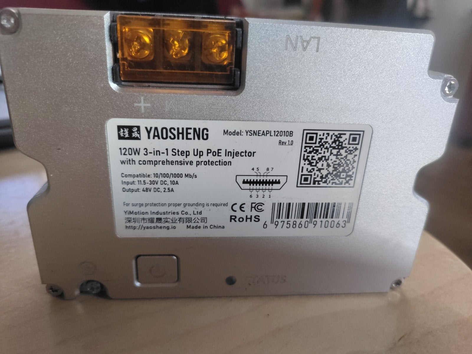YAOSHENG 120W 3-in-1 Step Up PoE Injector, Starlink, Ophalen, Zo goed als nieuw