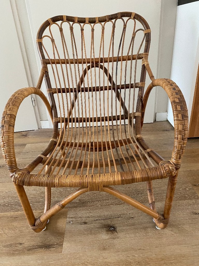 Vintage model rotan stoel - 85x65x90 cm, Ophalen, Gebruikt, Bruin, Vintage, Bohemian, Retro