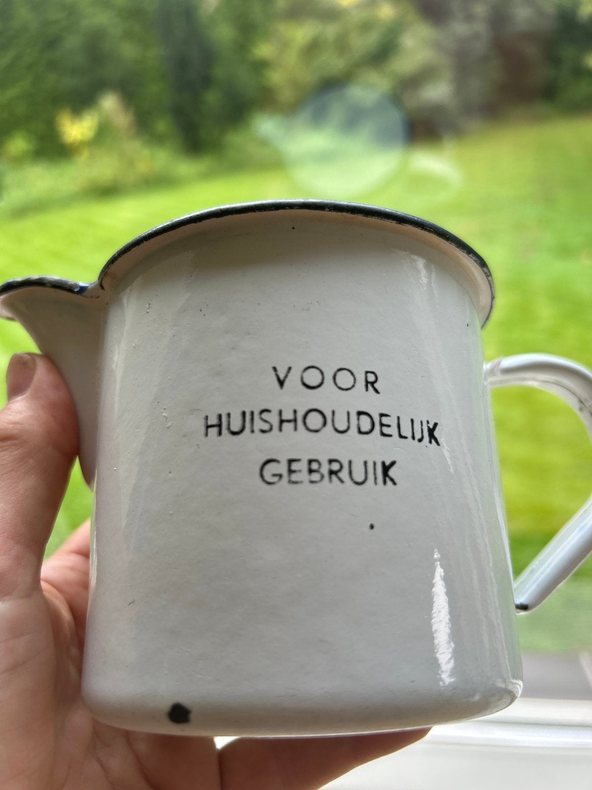 Vintage emaille keukenset: pan, diep bord, maatbeker, Ophalen of Verzenden