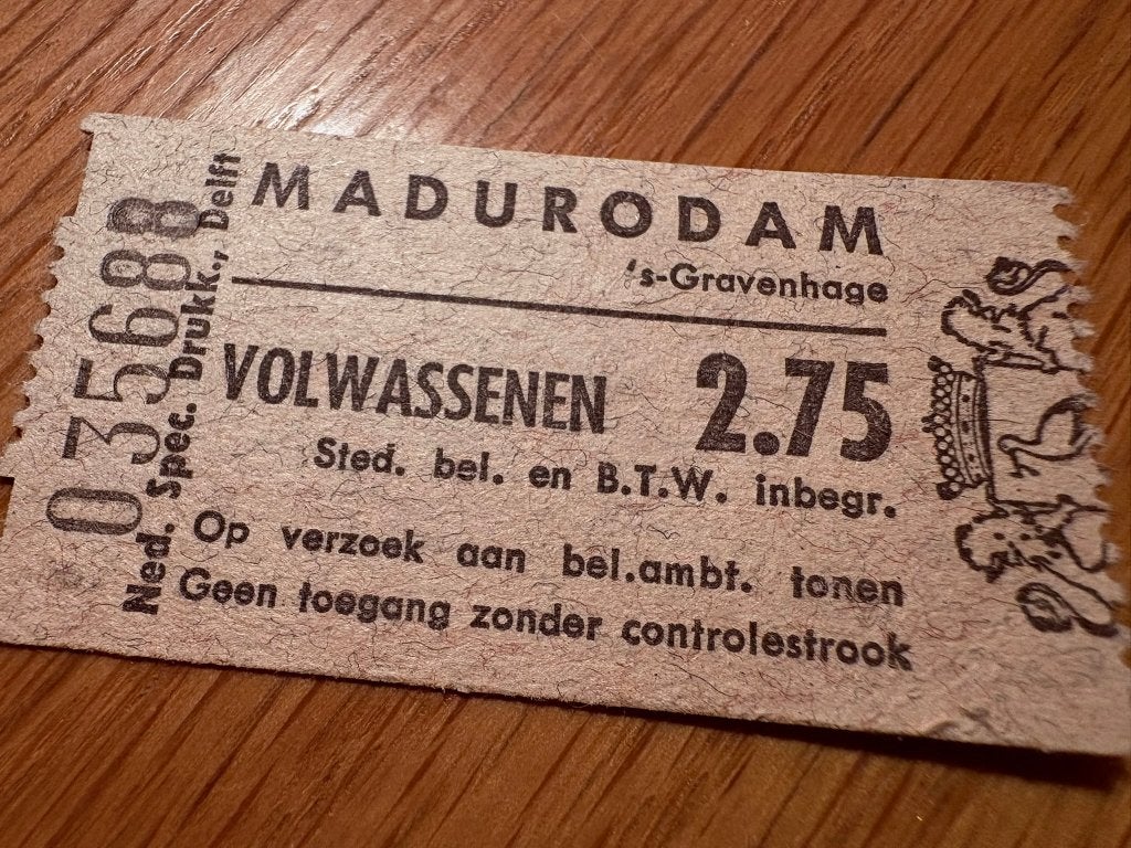 Madurodam Entree Ticket 1971 - Zeldzaam!, Eén persoon, Ticket of Toegangskaart