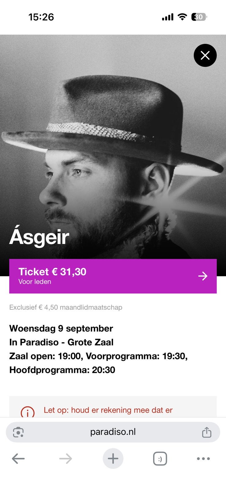 Asgeir 2x tickets paradiso 9 september, Twee personen, September