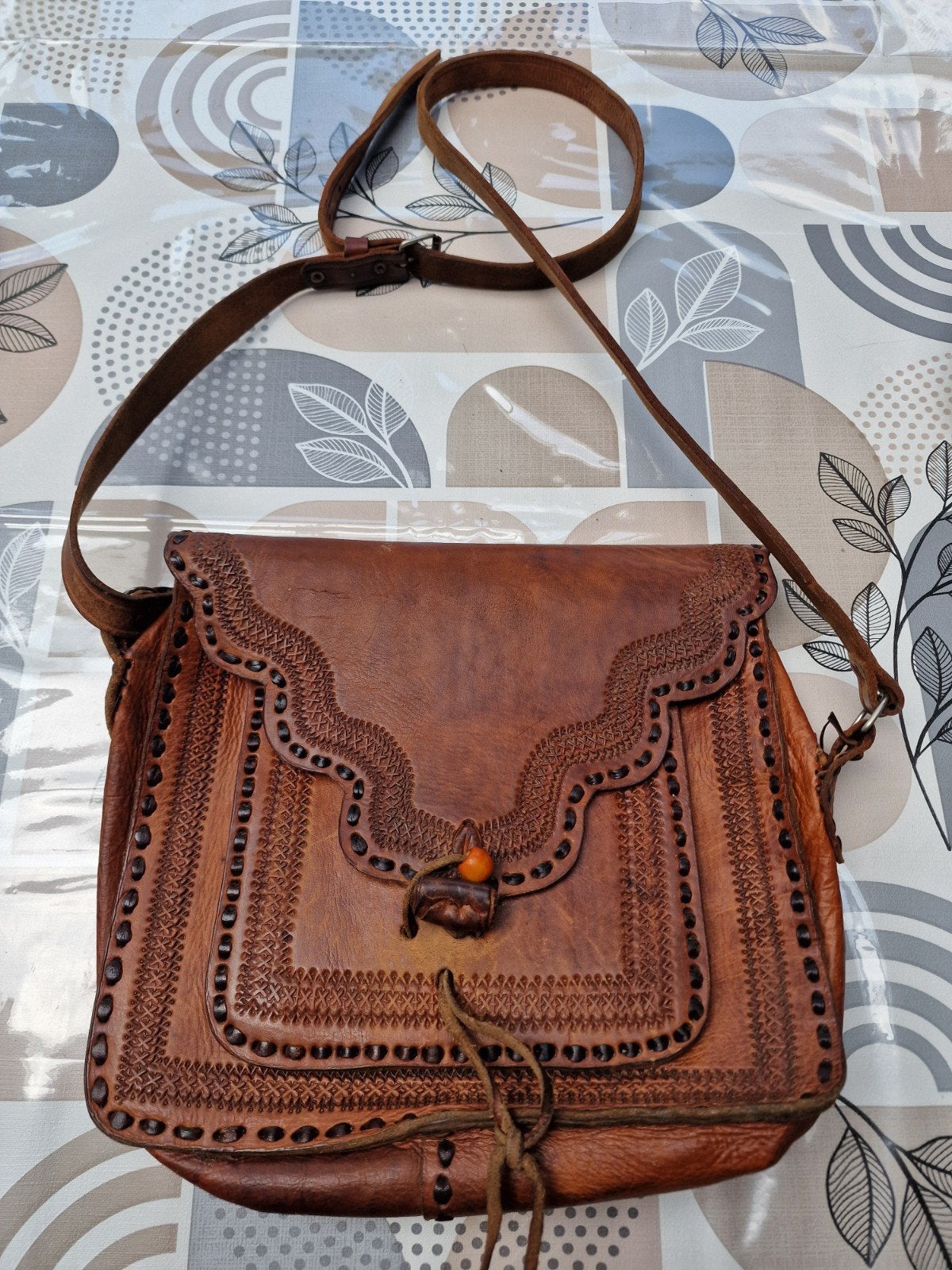 Vintage Leren Schoudertas uit Marokko, Ophalen of Verzenden
