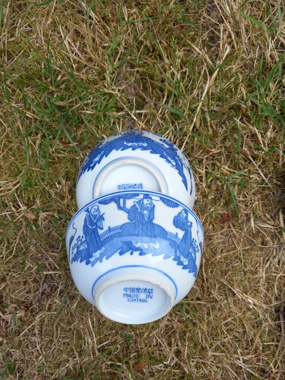 Set van 2 Chinese rijstschaaltjes met 3 lepels, blauw-wit, Ophalen of Verzenden
