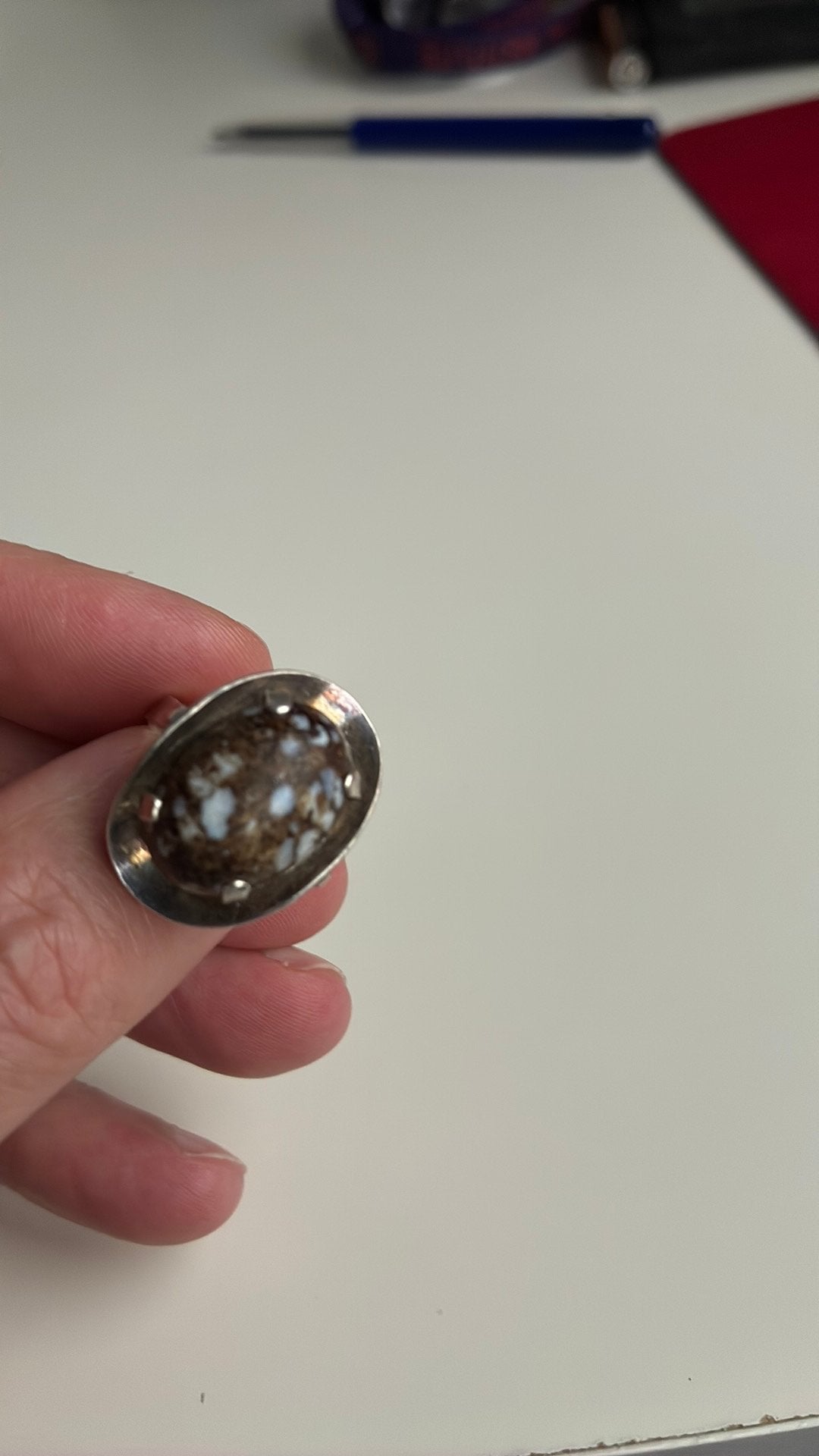 Bijzondere zilver ring met steen 18 mm 800 keur, 18 tot 19, Gebruikt, Ophalen of Verzenden, Dame
