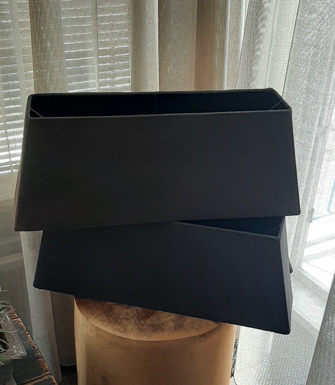 2x zwart/bruin linnen lampenkap Riviera Maison 60 cm, Ophalen, Gebruikt, Bruin, Overige typen