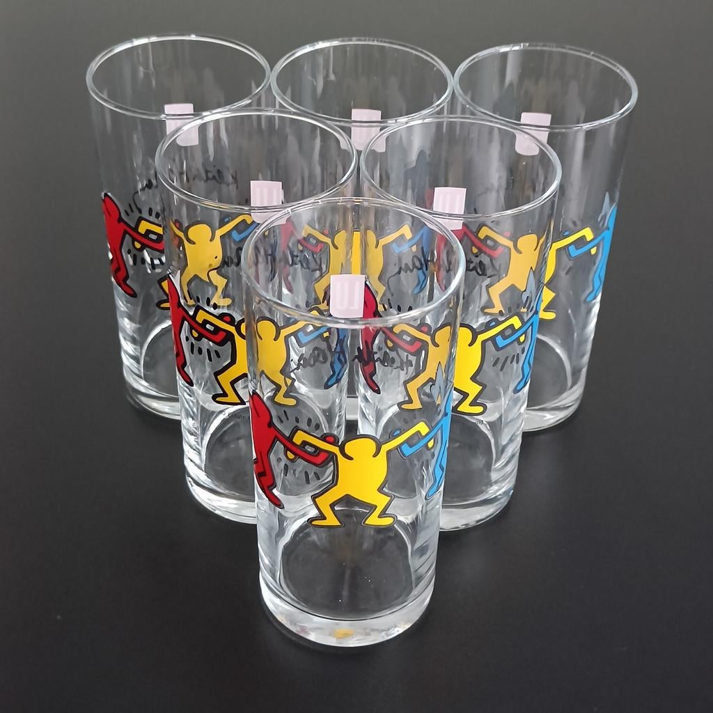 Set van 6 Keith Haring LU  glazen., Antiek en Kunst, Ophalen of Verzenden