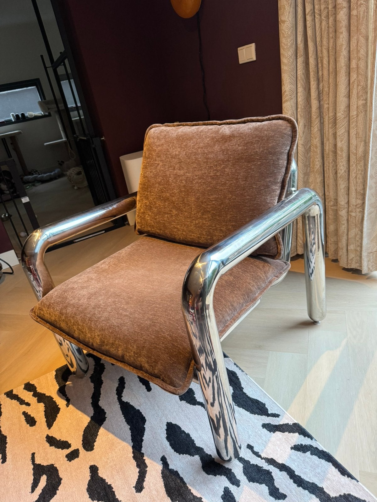 HKLiving fauteuil chrome lounge, Ophalen, Zo goed als nieuw, 50 tot 75 cm
