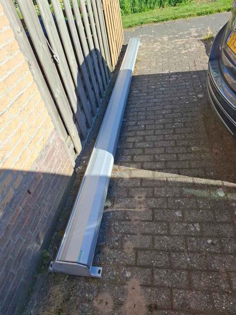 knikarmscherm cassette electrische, Tuin en Terras, Zonneschermen, Ophalen, Gebruikt, 450 cm of meer, 150 tot 300 cm