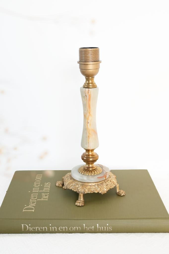 Marmer onyx messing lampvoet tafellamp, Ophalen of Verzenden, Hollywood Regency, Minder dan 50 cm
