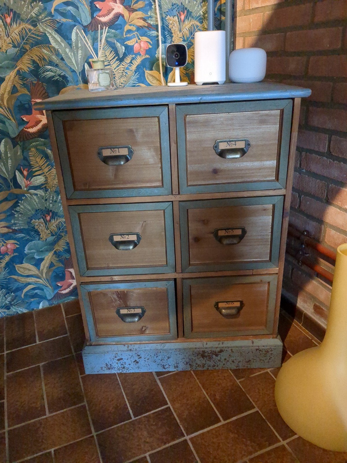 Vintage ladekastje blauw/groen - Uniek en stijlvol, Huis en Inrichting, Minder dan 50 cm, Gebruikt, 5 laden of meer, Vintage, Retro, Industrieel