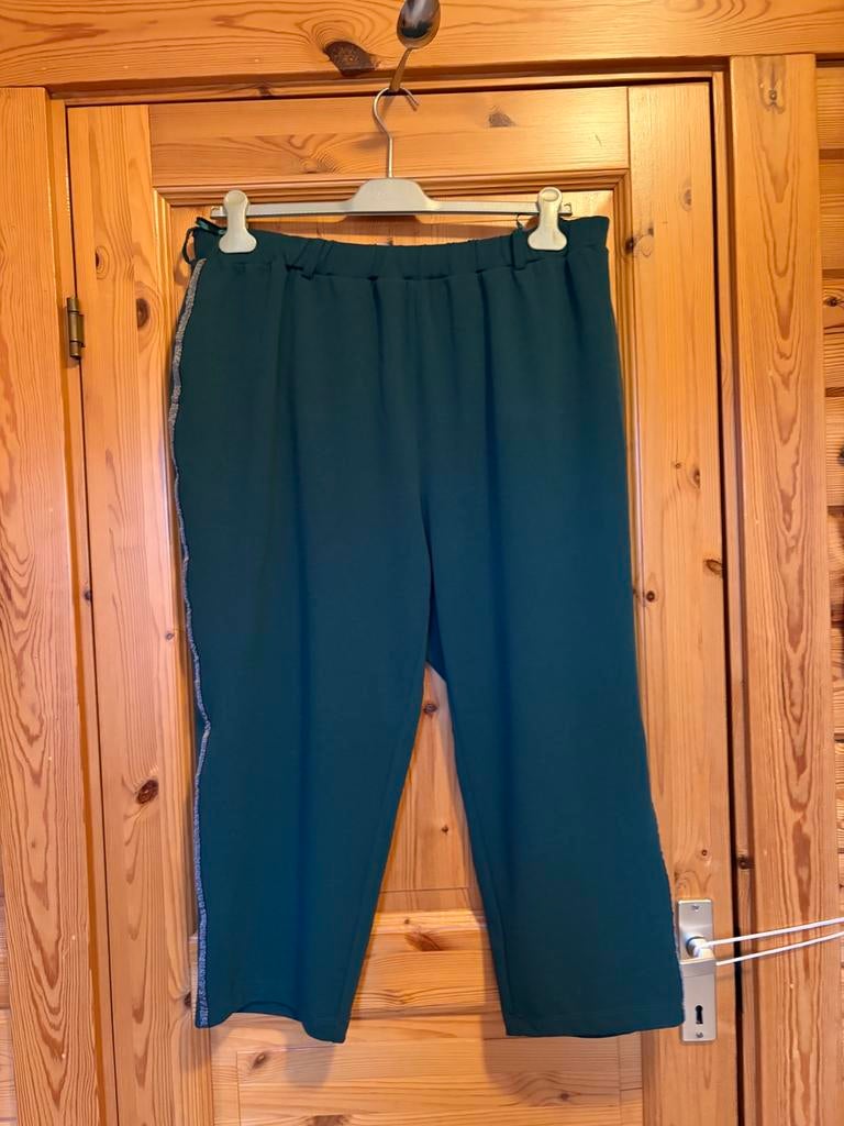 Broek groen elastiek zilveren bies 52 Mia Moda taille 48/63, Ophalen of Verzenden, Zo goed als nieuw, Groen, Broek of Spijkerbroek