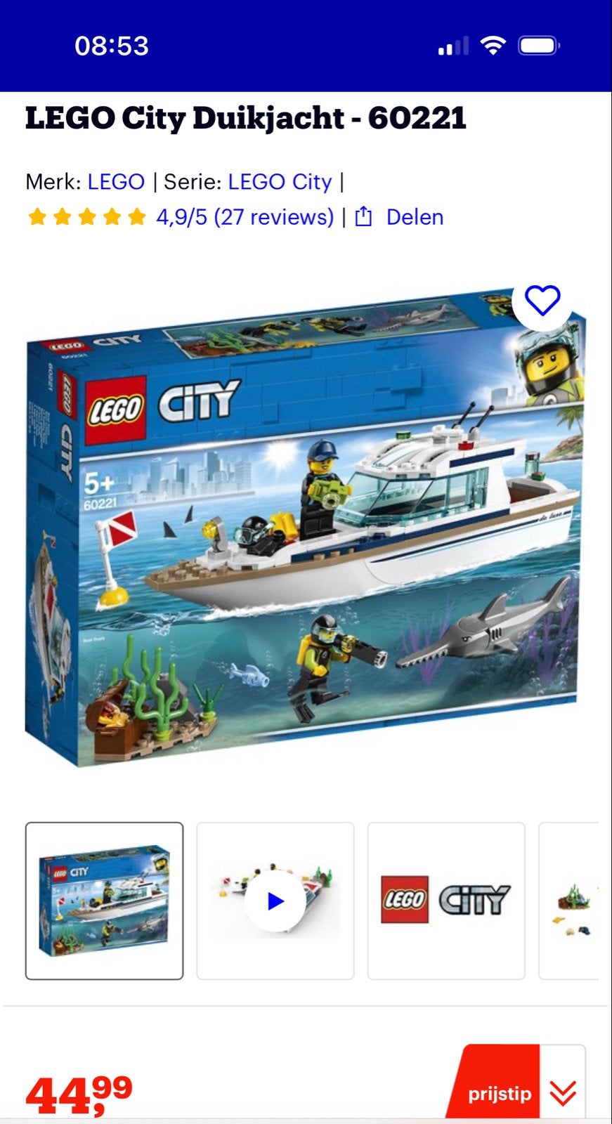 LEGO City Duikjacht - 60221 - Nieuw en ongeopend, Kinderen en Baby's, Inclusief minifiguren, City, Lego, Nieuw