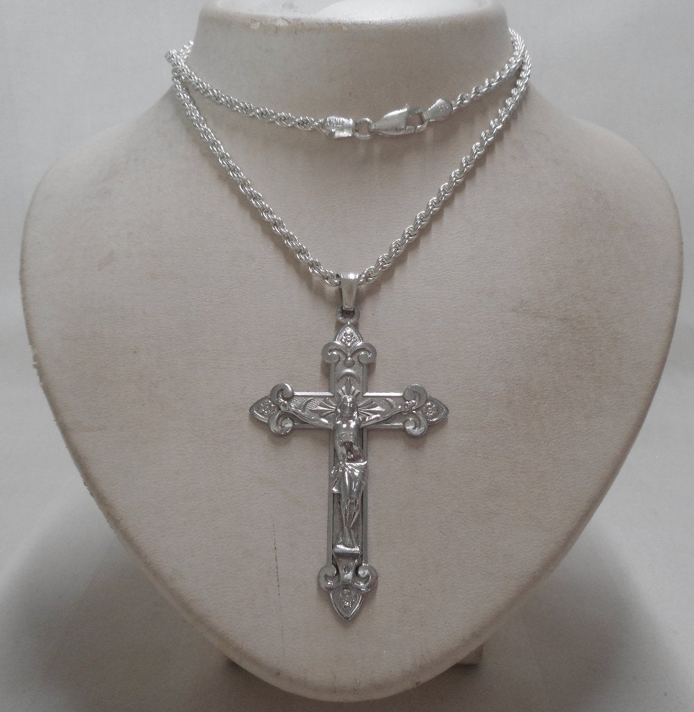 Zilveren stevige ketting met kruis hanger nr.189, Sieraden, Tassen en Uiterlijk, Kettingen, Met hanger, Verzenden, Zo goed als nieuw